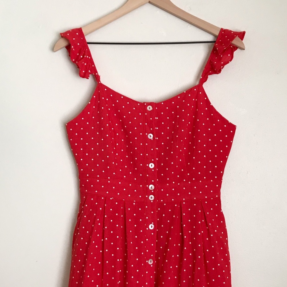 HYFYVE Red Polkadot Button Up Summer Midi Dress - Picture 5 of 7